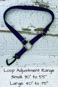 There are two sizes of cross body straps, the small loop adjusts from 30 inches to 55 inches, while the large adjusts from 40 inches to 75 inches. This is the loop length only and excludes the distance the hardware hangs below the loop.