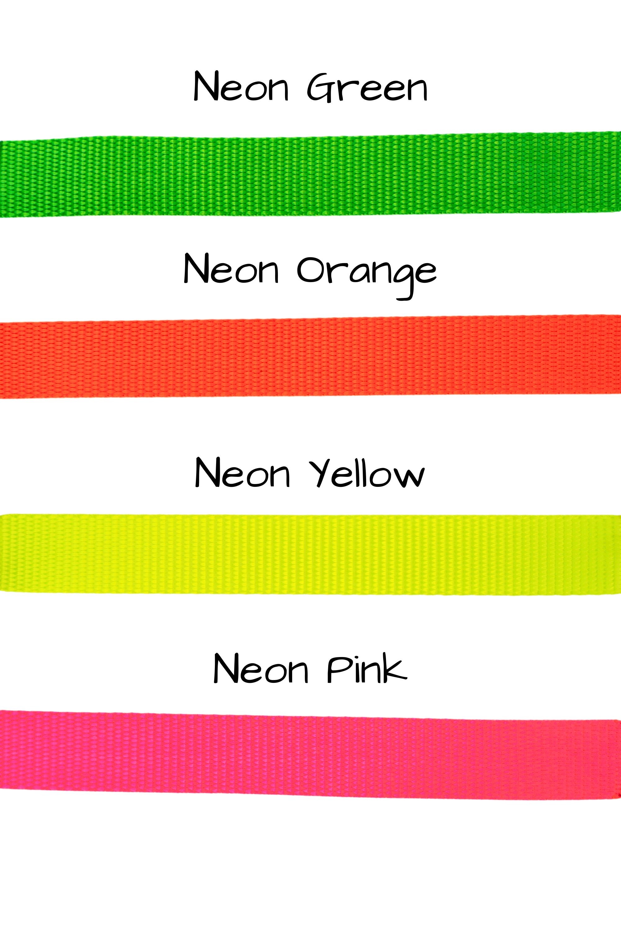 Four neon colors are available for the adjustable no-pull leashes, including neon green, neon orange, neon yellow, or neon pink.