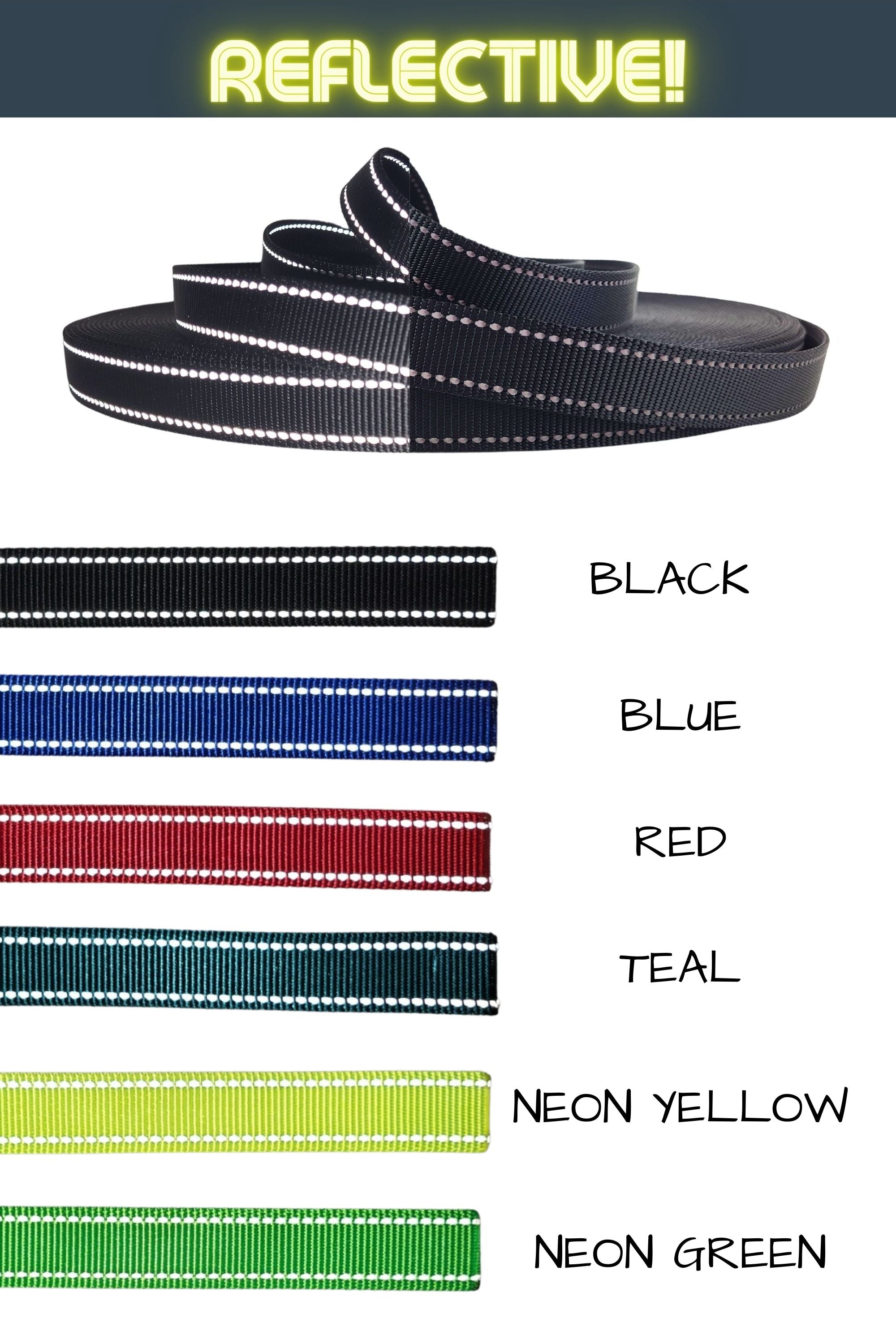 six colors are available in the reflective 3 in one adjustable convertible leash, including black, blue, red, teal, neon yellow, or neon green