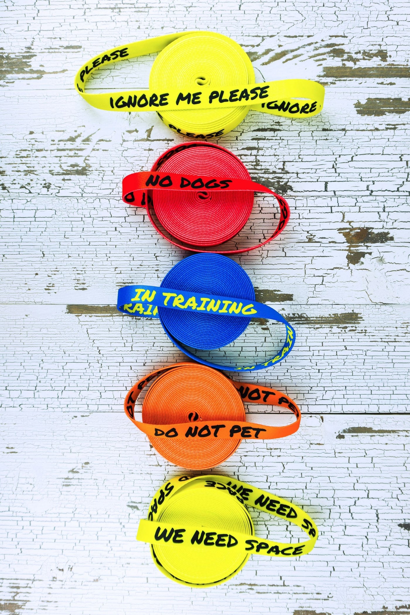 The sublimated webbing is shown here with the printed messages on both sides of the webbing.