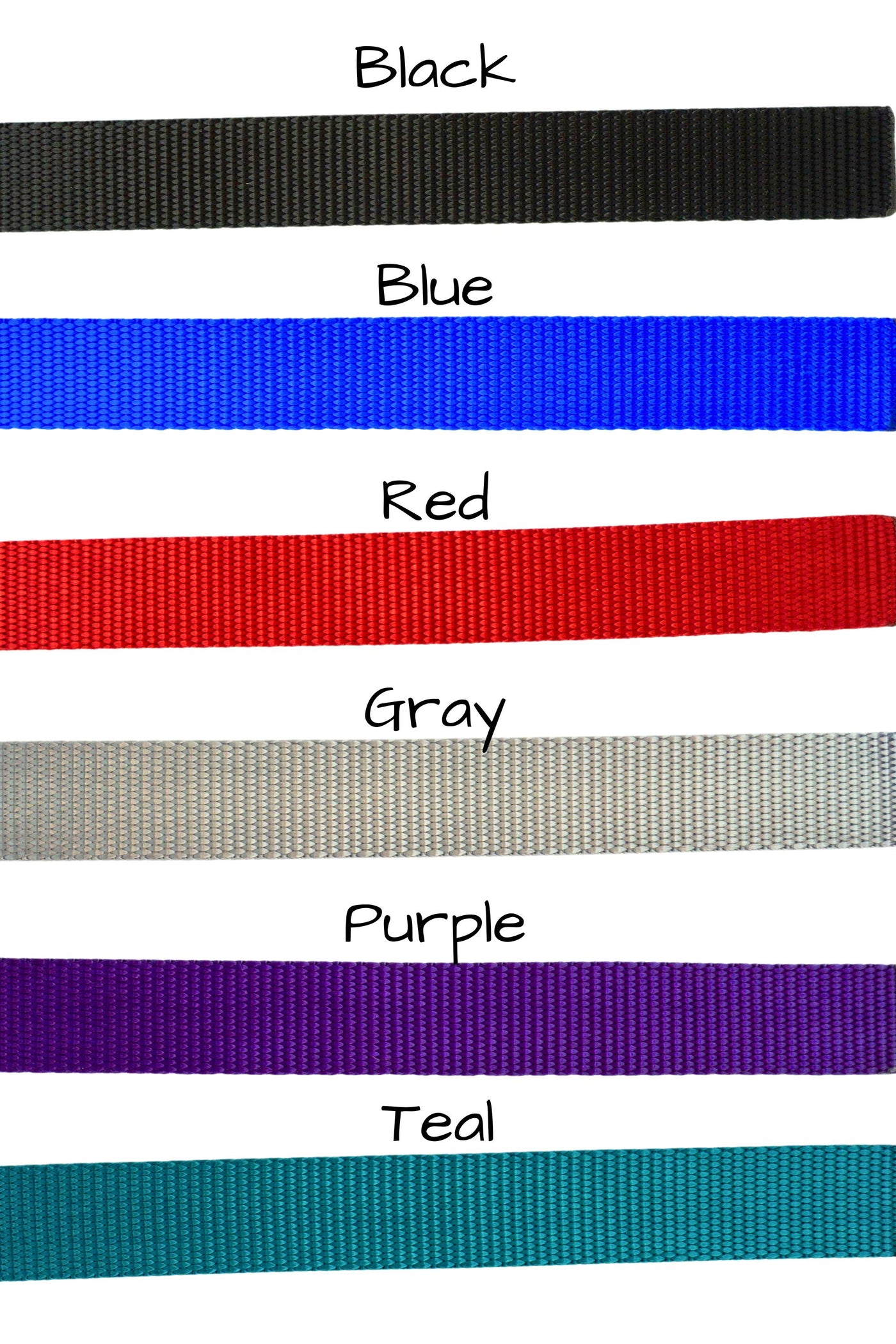 Six classic colors are available for the adjustable no-pull leashes, including black, red, blue, gray, purple, or teal