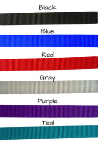 Leash splitters are available in the following colors: black, blue, red, gray, purple, or teal.