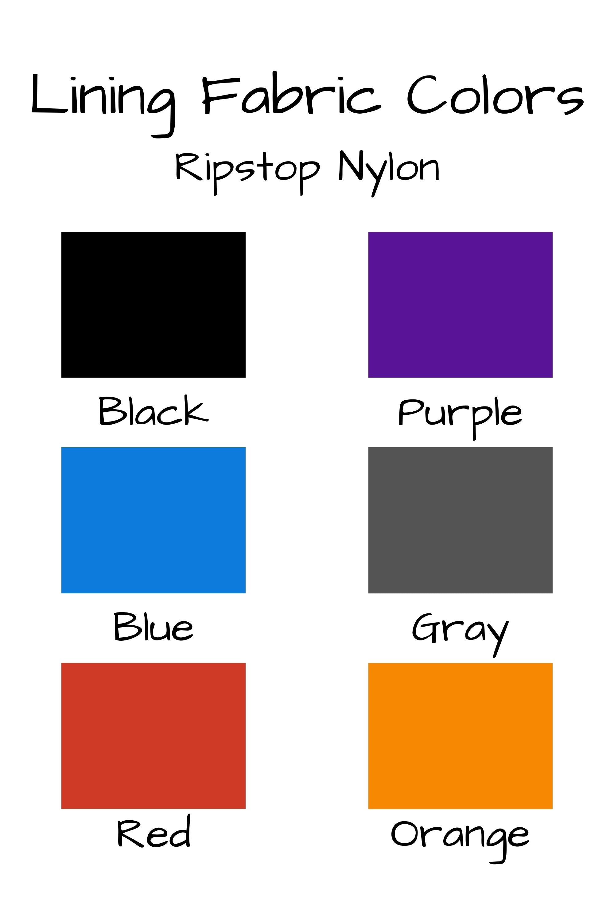 The ripstop nylon dog walking pouch lining colors to select from are black, blue, red, purple, gray, or orange.