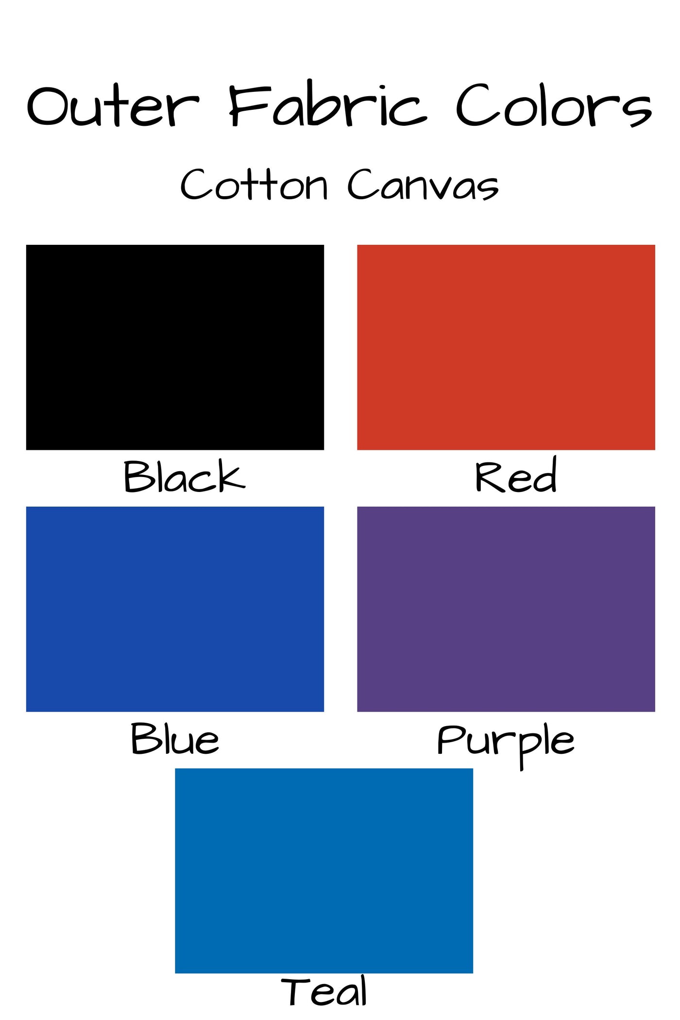 Outer fabric colors for this dog walking bag are black, red, blue, purple or teal in a cotton canvas fabric.