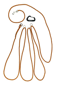 Adjustable long line for small dogs shown with 4 rings and the included carabiner.