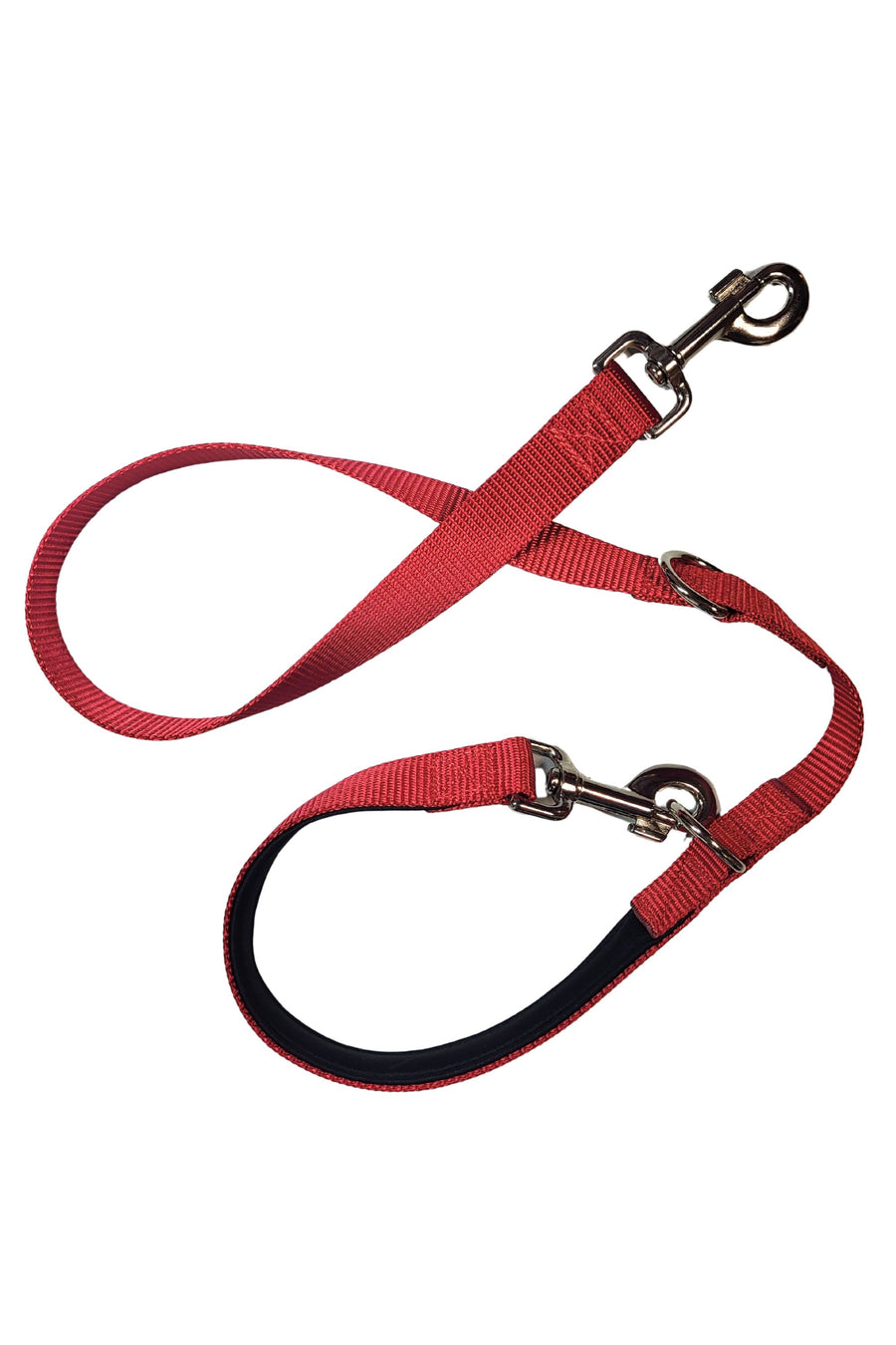 custom red dog leash with padded handle and fixed d rings