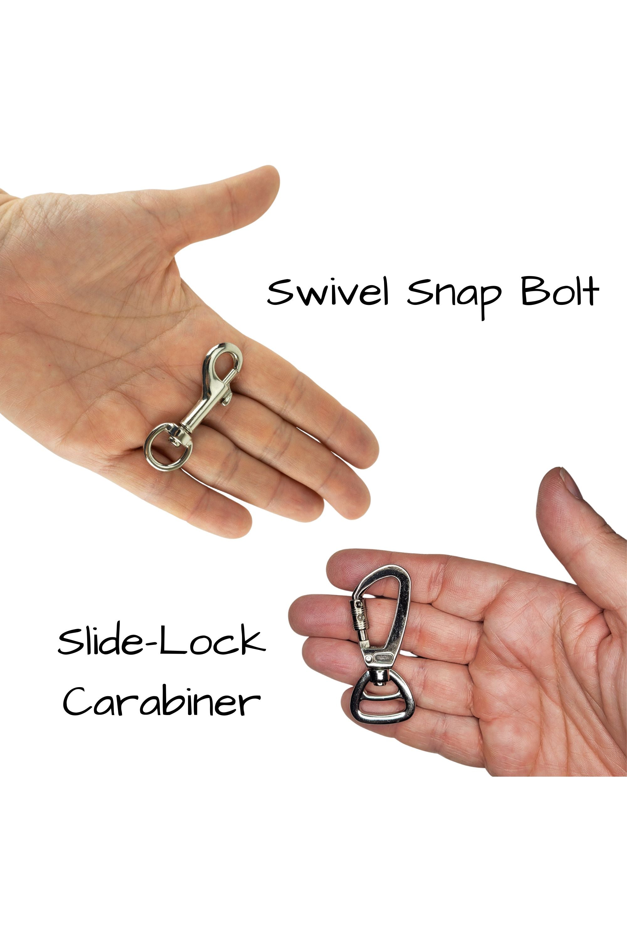 extra small dog hardware options are a baby swivel snap bolt or a small slide lock carabiner