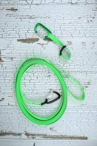 long line dog training leash with auto locking carabiner and matching keeper.