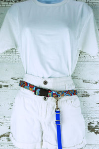 light weight hands free leash belt in the sky mandala pattern on a mannequin with an attached hands free leash