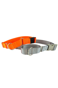 Buckle martingale collars in extra wide webbing with your choice of plastic or aluminum buckle.