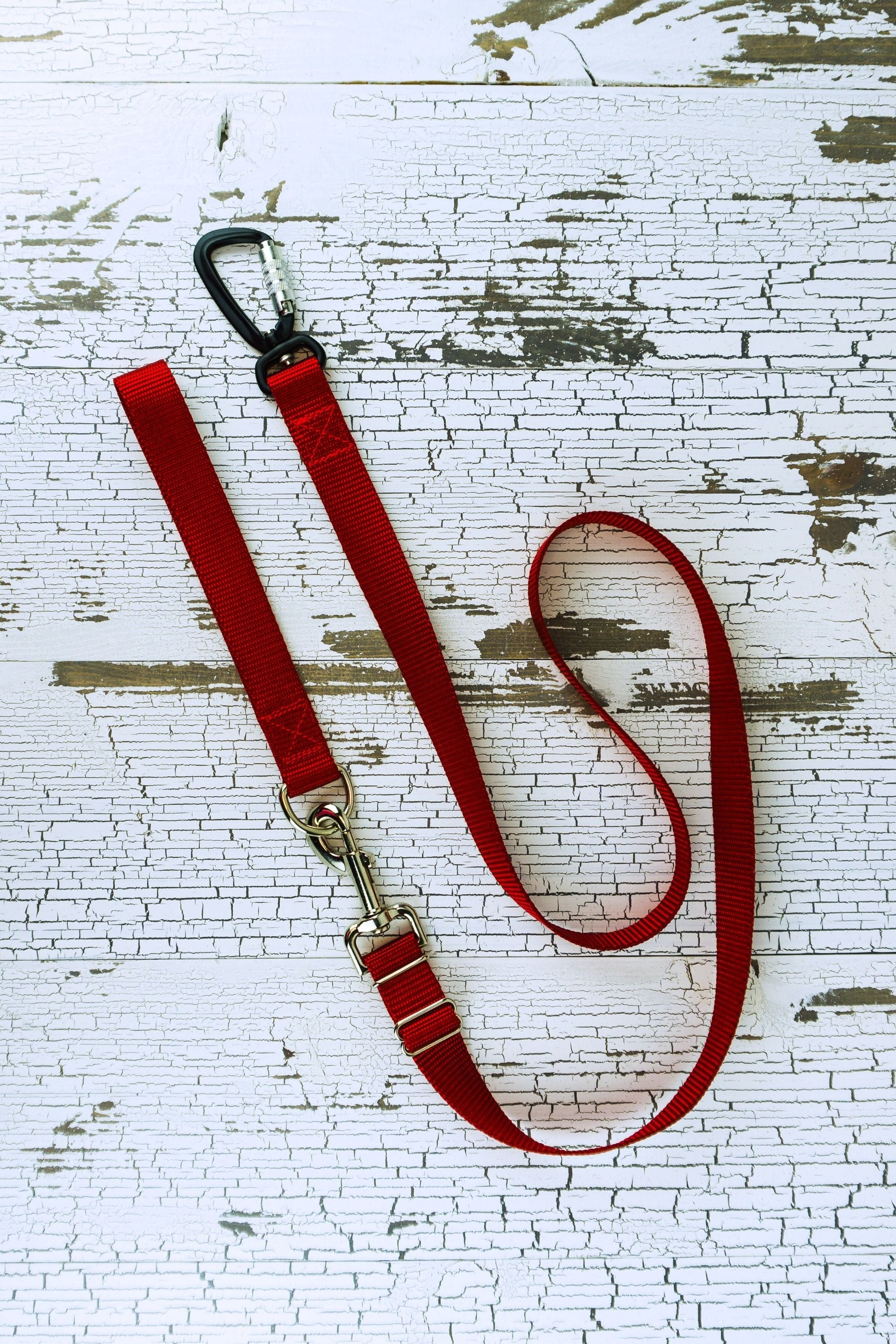 Convert a hands free leash to a handheld leash by adding a leash handle with a d ring.