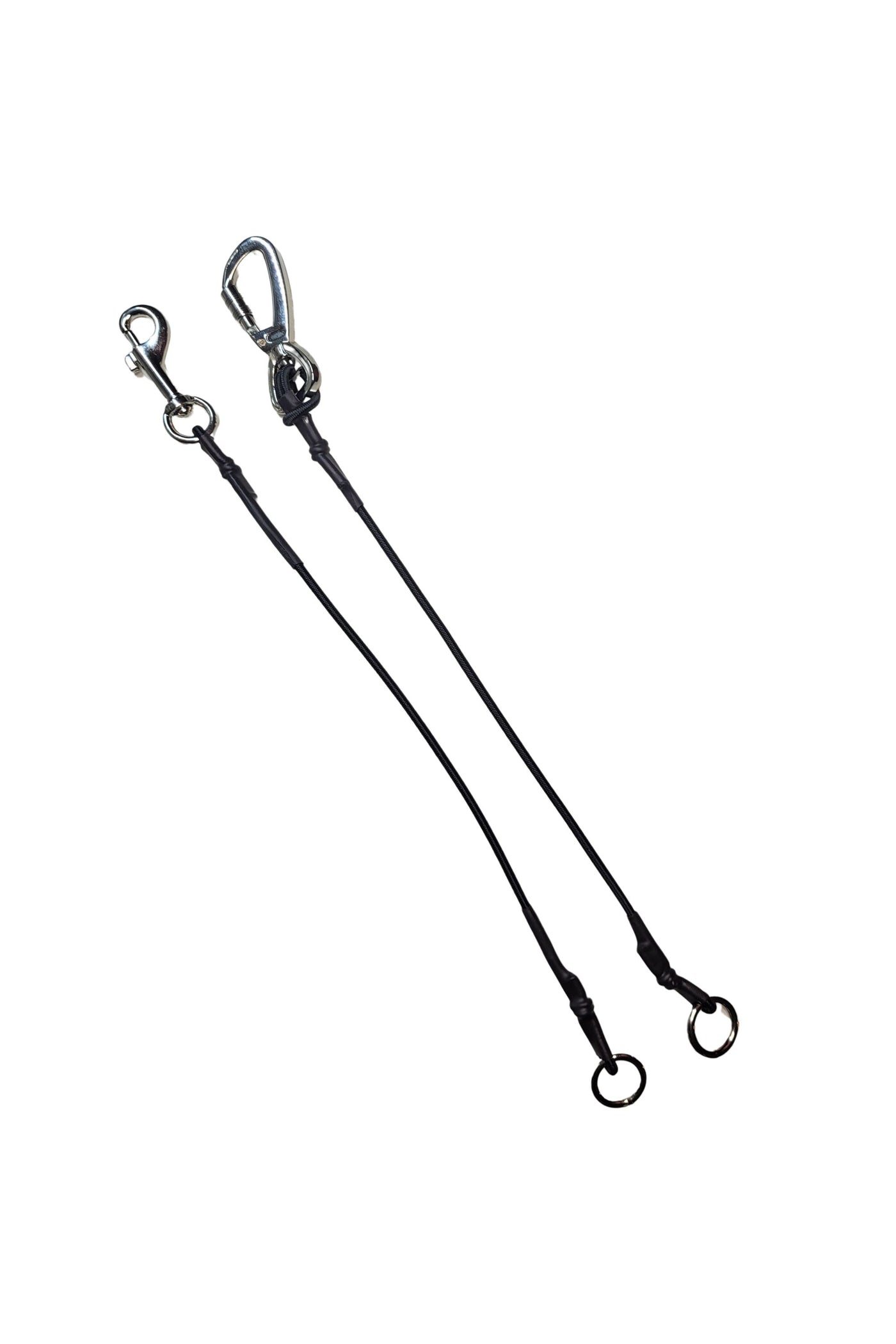 stretch leash extensions are made from black bungee cord without webbing, and your choice of clip.