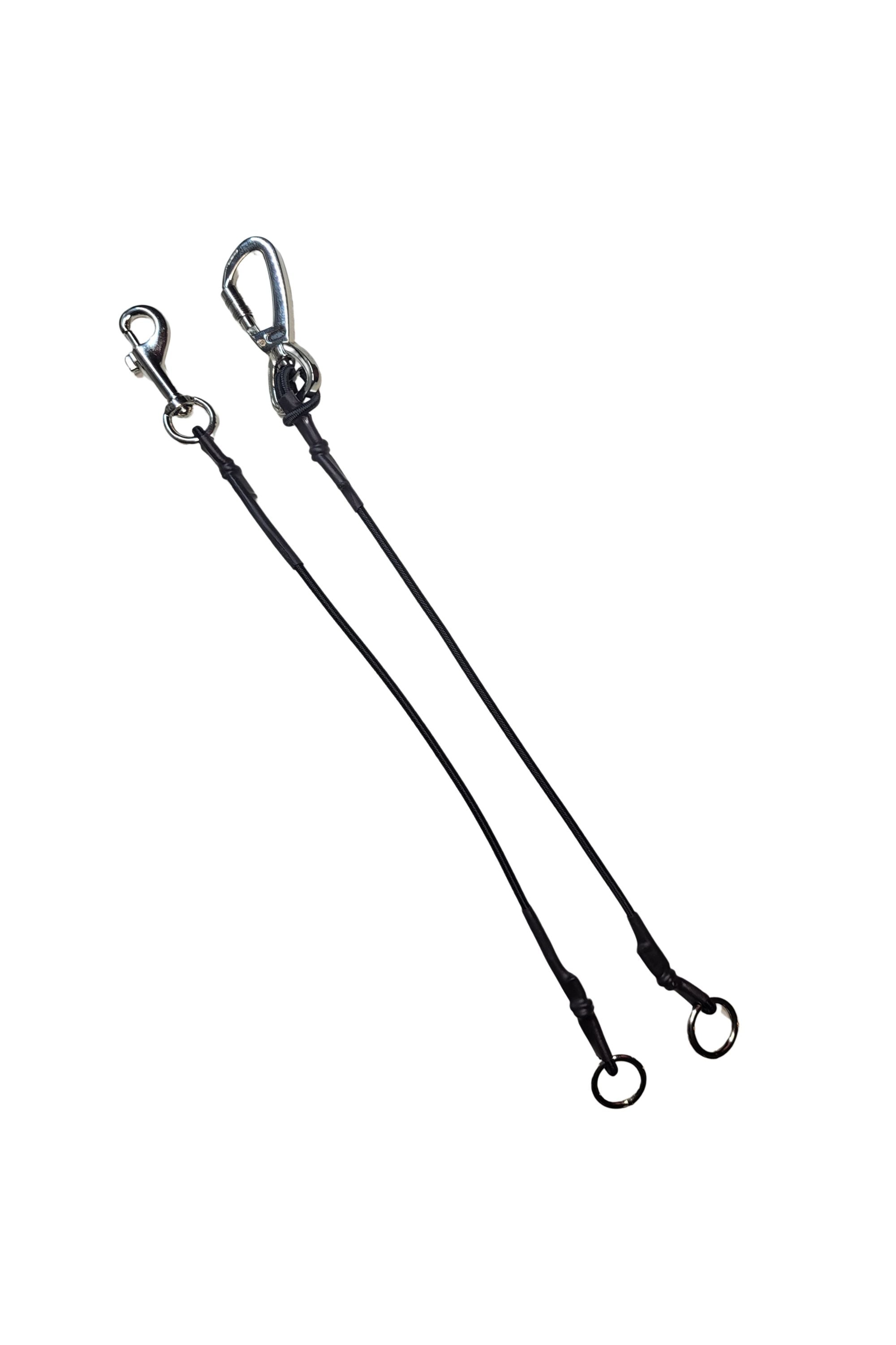 stretch leash extensions are made from black bungee cord without webbing, and your choice of clip.