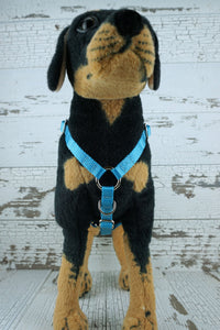 Y front dog harness offers adjustable sternum strap and a d ring connection on the front of the harness.